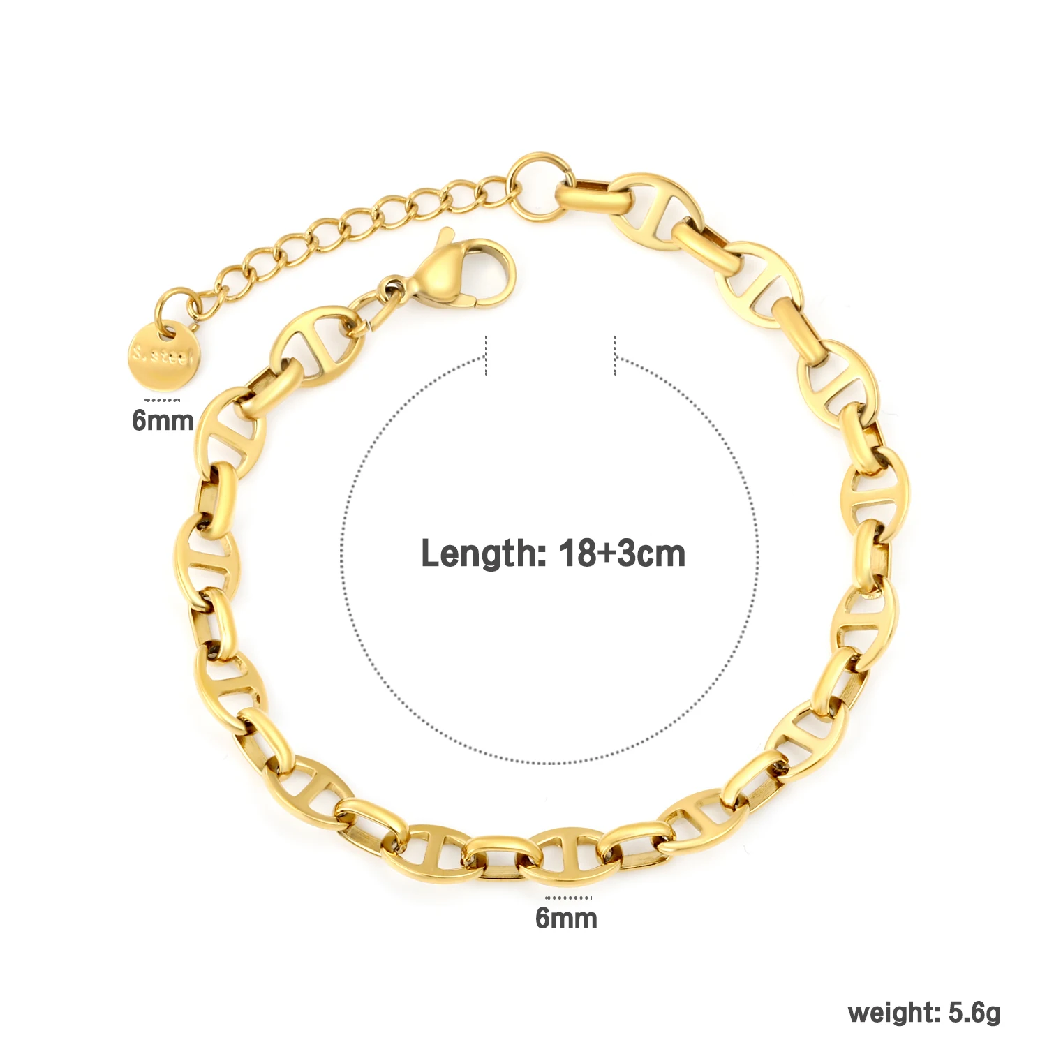 Rectangle Nose Link Bracelet Stainless Steel Chain Bracelet Vintage Fashion Versatile Jewelry for Daily Wear Gold‑Tone/Silver‑To