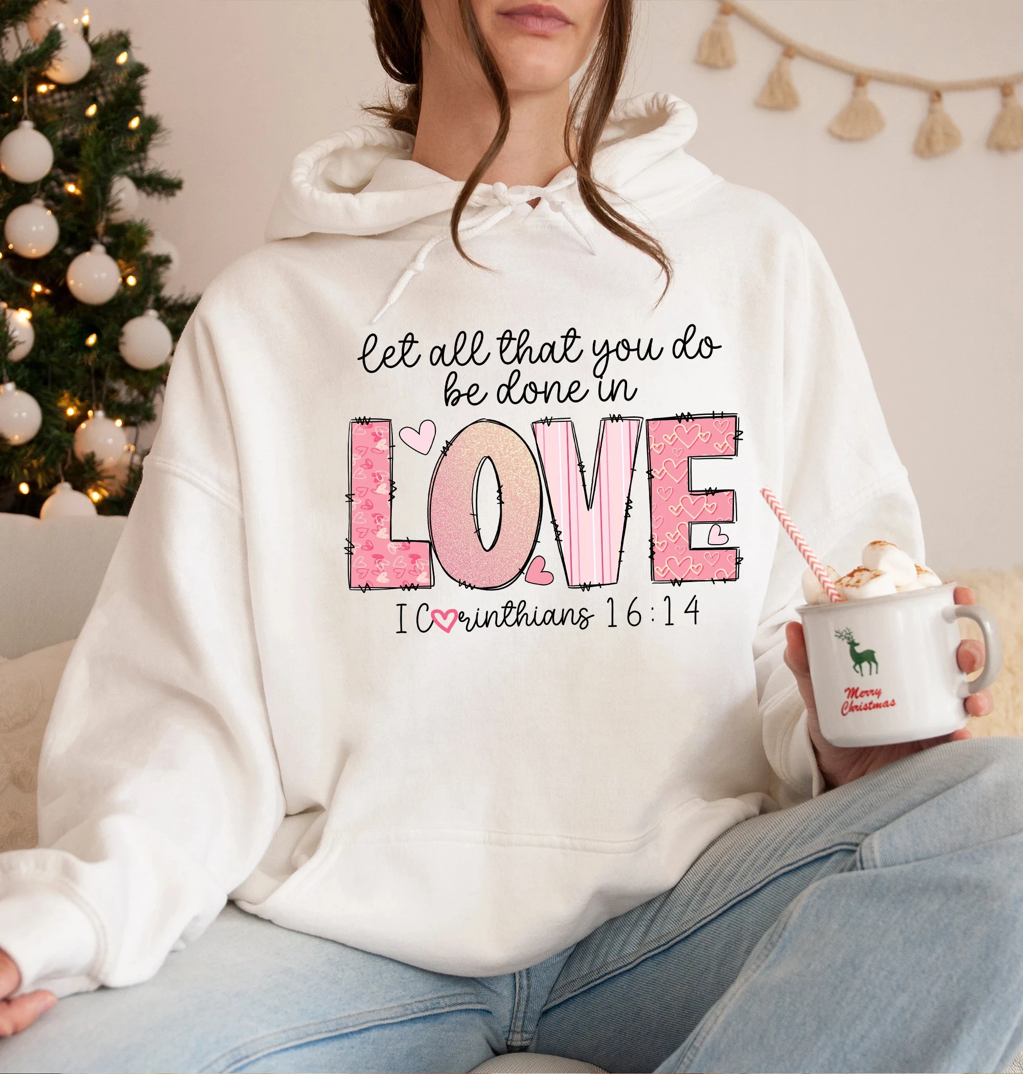 

Let All That You Do Be Done in Love Hoodie Women Long Sleeve Sweatshirt Pullover Tops Unisex Autumn Winter Clothing Streetwear