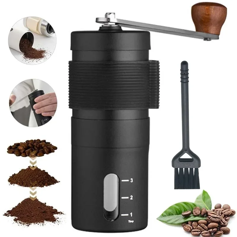 Manual Coffee Bean Grinder with Ceramic Burr Mini Stainless Steel Hand Cranked Coffee Grinder Coarseness Adjustable Home Use