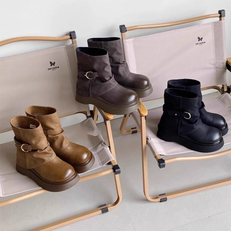 جديد إمرأة حذاء من الجلد أحذية منصة مسطحة أحذية تشيلسي عادية 2025 الشتاء مصمم الثلوج أحذية المشي الجلود Zapatos Mujer #5