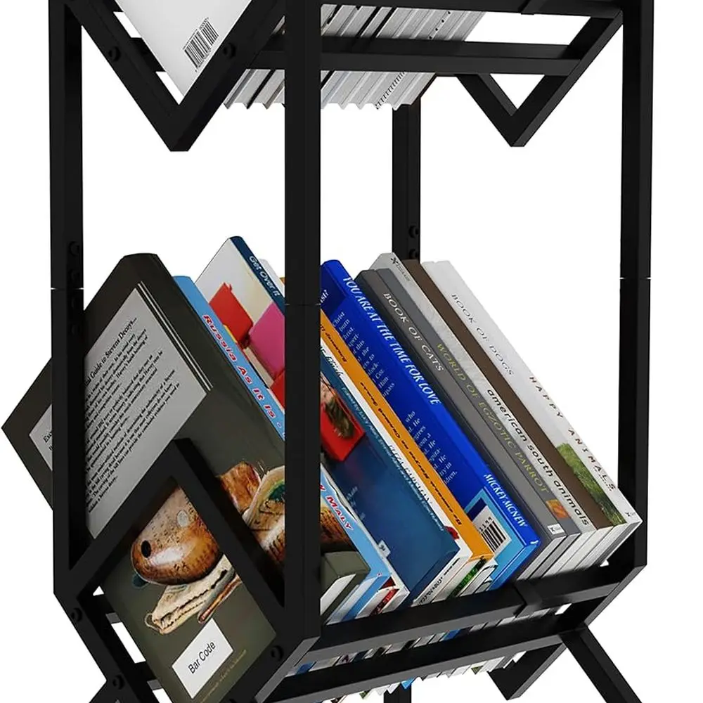 

Industrial Style Metal 2-Shelf Book Rack with Wheels, Modern Design for Organizing Books, Magazines, and Files