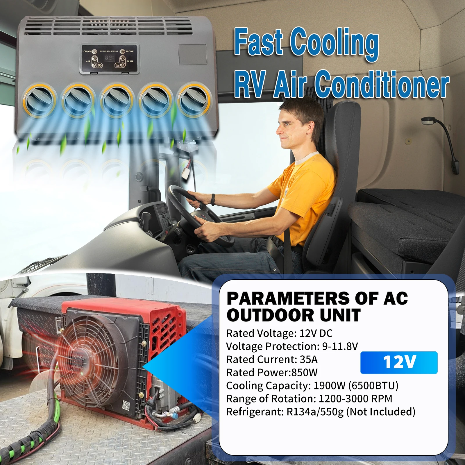 Treeligo New 12V RV Air Conditioner Truck Split Electric 24V Efficient Air Conditioner Universal Equipment Kit Camper Van Parkin