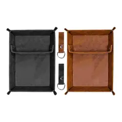 Valet Tray Desk Organizer Button Down PU Leather Tray Vanity Organizer for Desk Jewelry Pen Key Coin Desktop Storage Tray