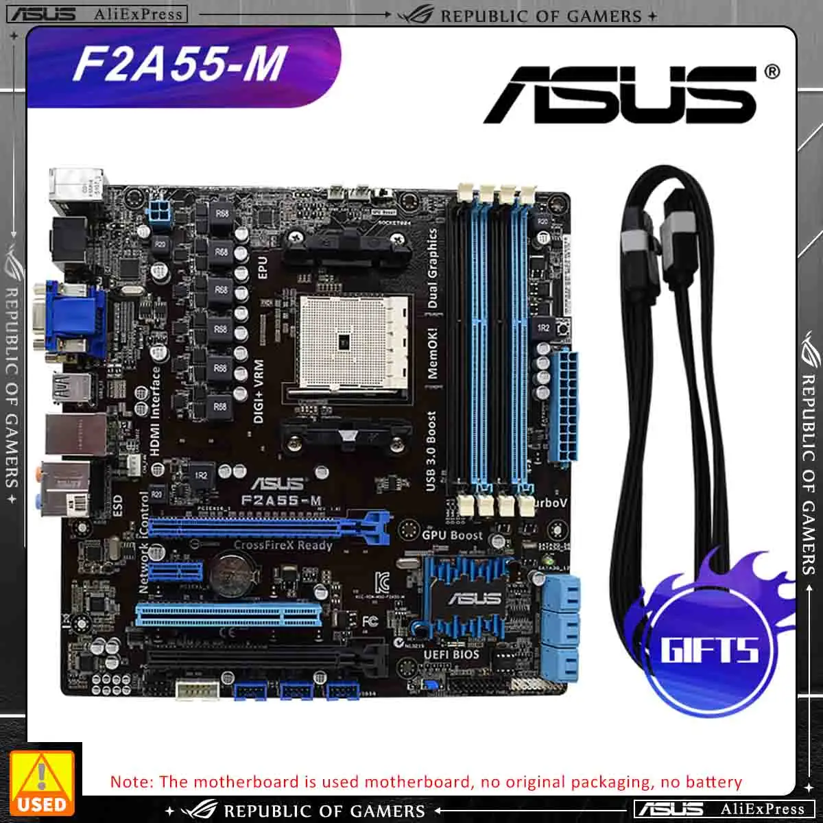 

Разъем материнской платы ASUS F2A55-M FM2, поддержка AMD A10/A8/A6/A4/Athlon AMD 100 Вт, процессор DDR3, 2400 МГц, HDMI PCIe 2,0 uATX