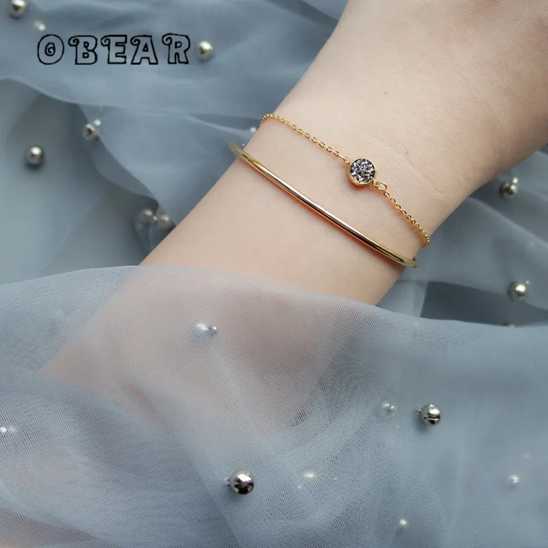316L Stainless Steel Korean Simple Zircon Double Layer Bracelet For Women Girl New Trend Wrist Chain Bangles Jewelry Gift