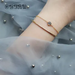 316L Stainless Steel Korean Simple Zircon Double Layer Bracelet For Women Girl New Trend Wrist Chain Bangles Jewelry Gift