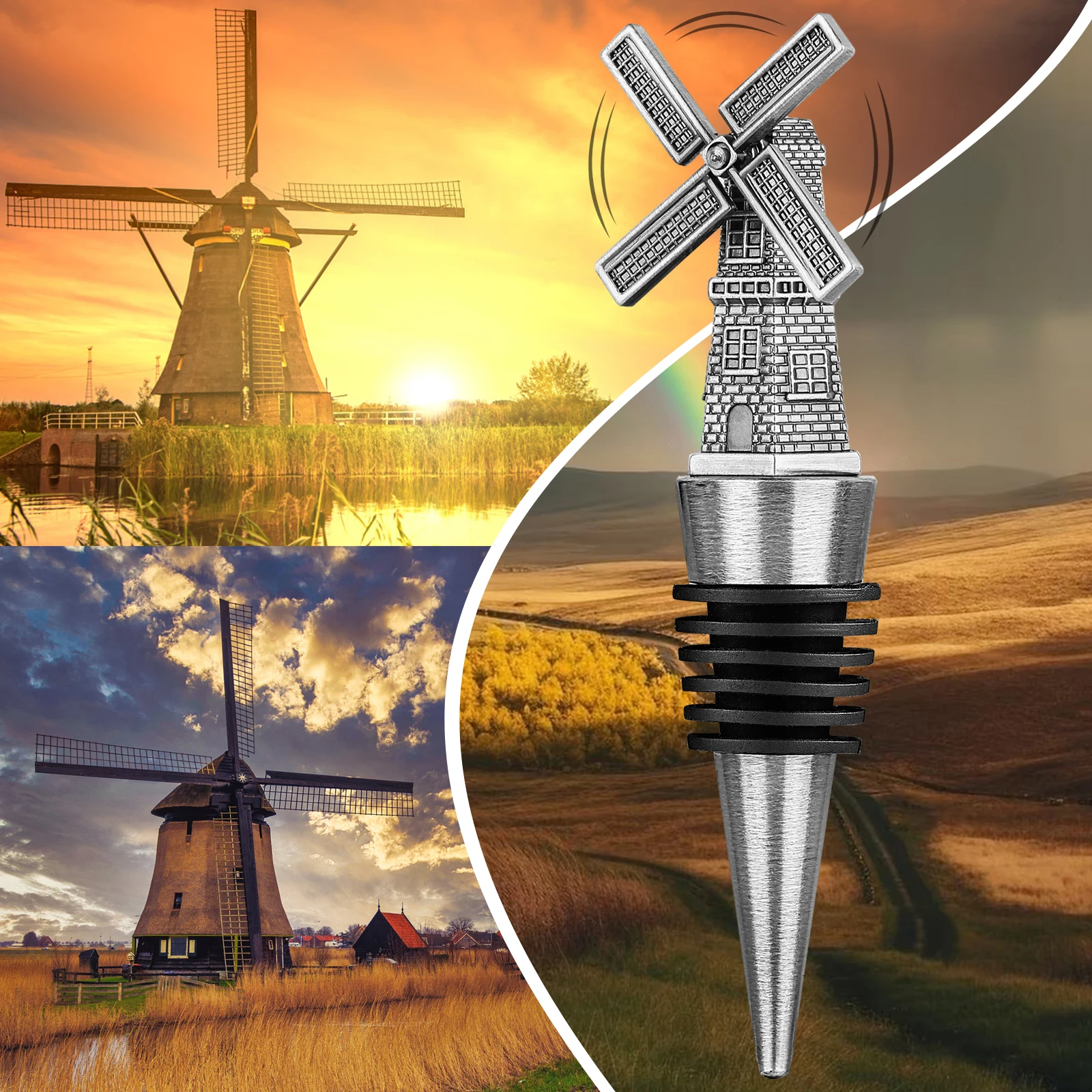 LKKCHER Windmill Wine Stopper Creative Present for Men Women Dutch Windmills Lovers Fashion Bottle Stoppers Saver Accessories