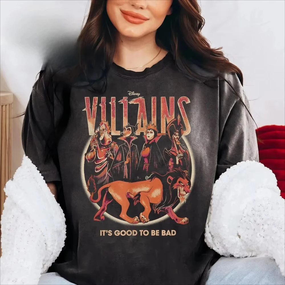 

Ретро Disney Villains Group Maleficent Evil Queen Rafa Scar Hades Рубашка Good To Be Bad Футболка Walt Disney World Женская футболка