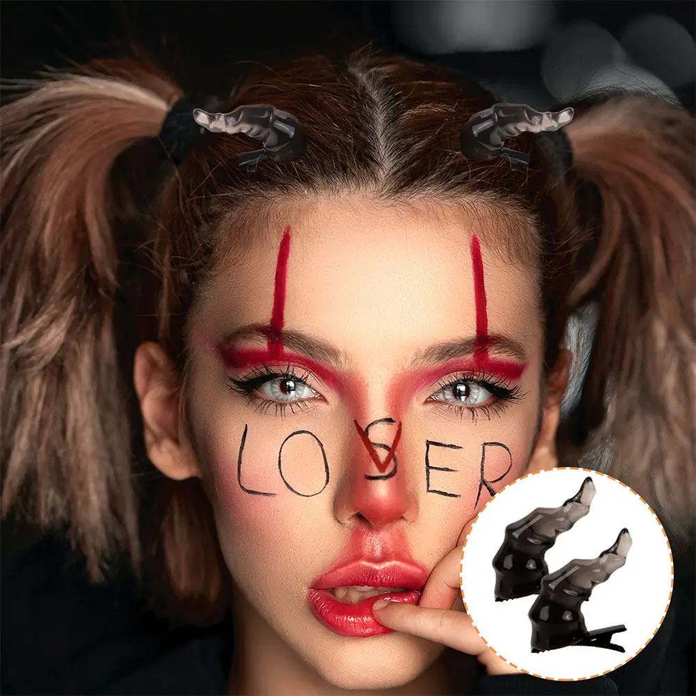 

2Pair Demon Horn Hair Clips Halloween Party Hair Accessories Gothic Cosplay Hairpins Sheep Horn Design Elegant Mischief Look
