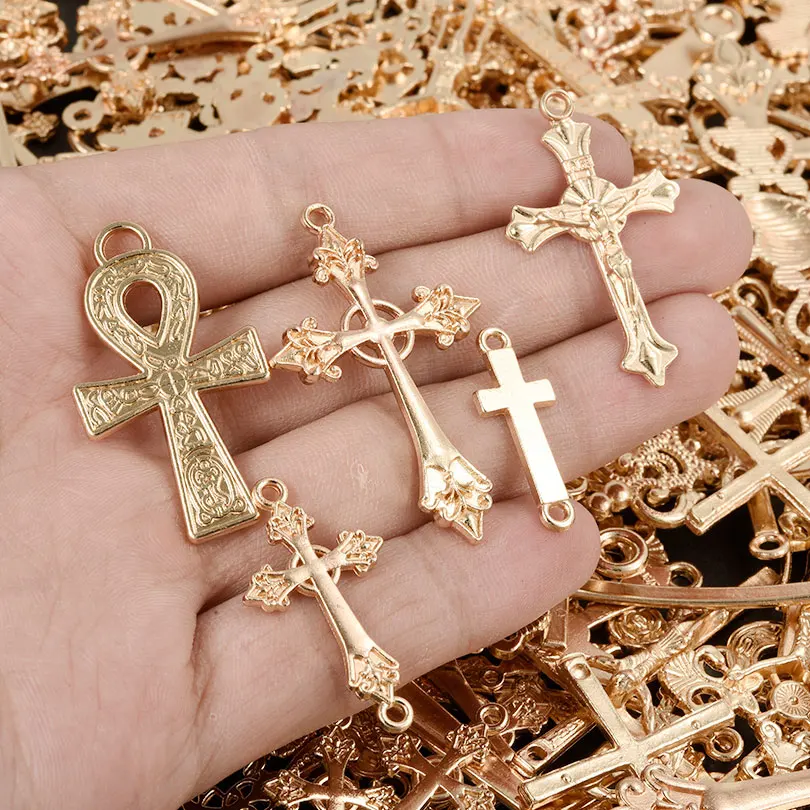 30Pcs New Alloy Multiple Styles Jesus Religion Belief Cross Pendant Mixed Loading Size Amulet Jewelry All Saints' Day Pendants