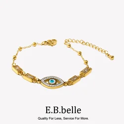 E.B.belle Eyes Rectangular White Rhinestone Bracelet Waterproof 18K Gold Plated Jewelry Fashion 316L Stainless Steel Accessories