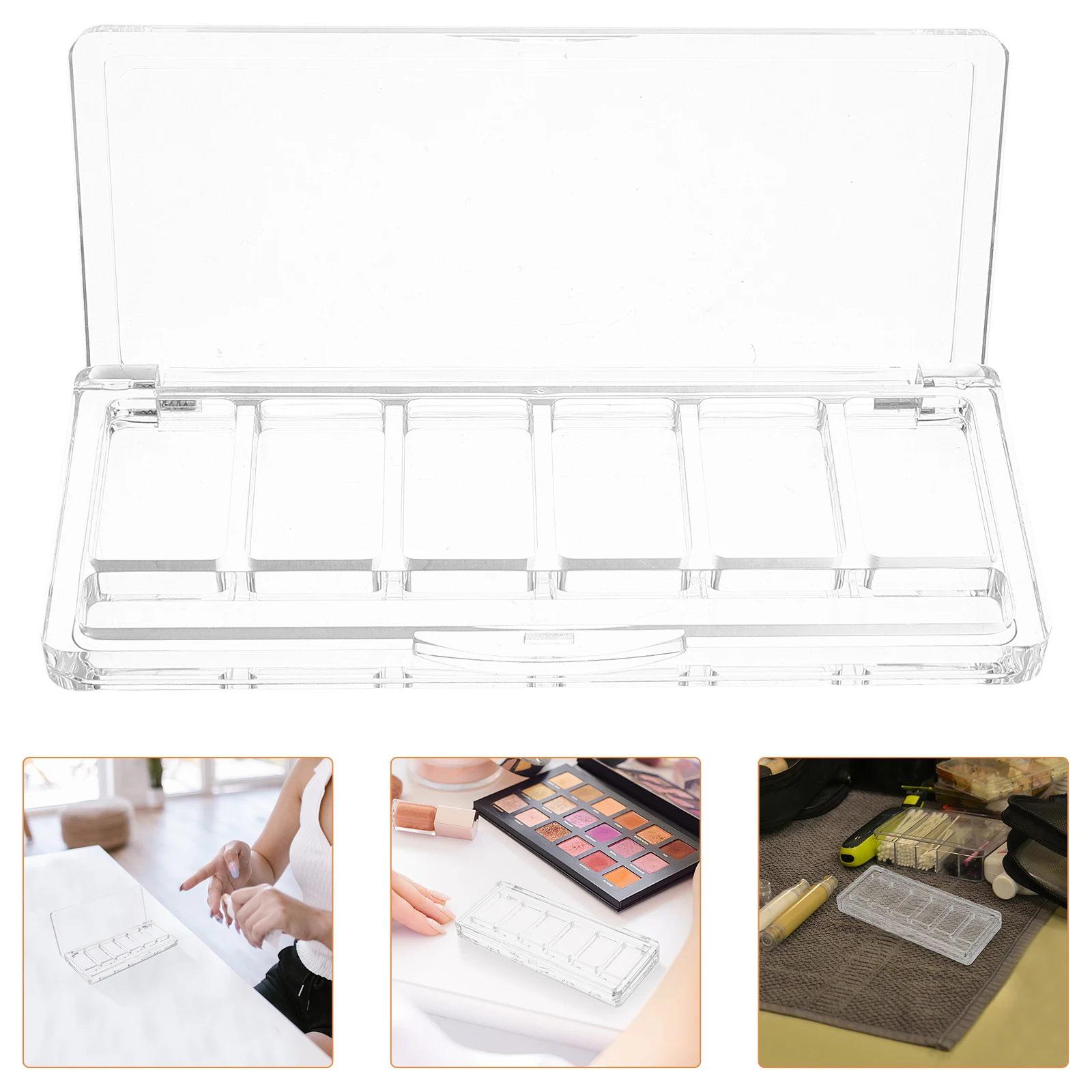

Empty Eyeshadow Palette 6 Compartments Transparent Plate Depotting Tools Chocolate Blue Travel Makeup Organizer