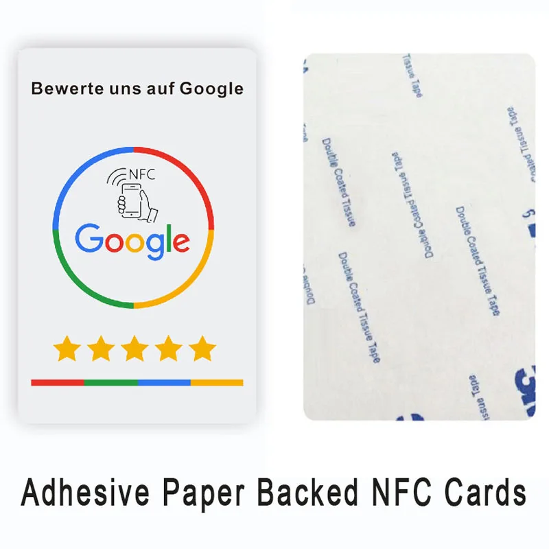 Hoogwaardige NFC Google Reviews NFC-kaart in Duits, Nederlands, Frans, Spaans, Engels en Pools.