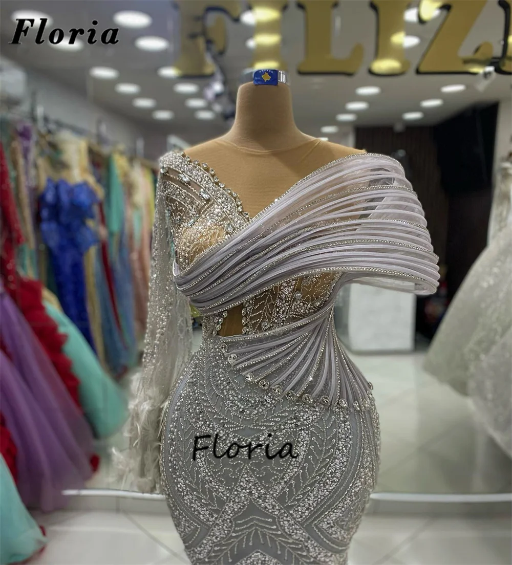 Sliver Beaded Off Shoulder Celebrity Dress Long Kaftans Dubai Crystals Evening Dresses Vestidos De Gala Mermaid Party Gowns