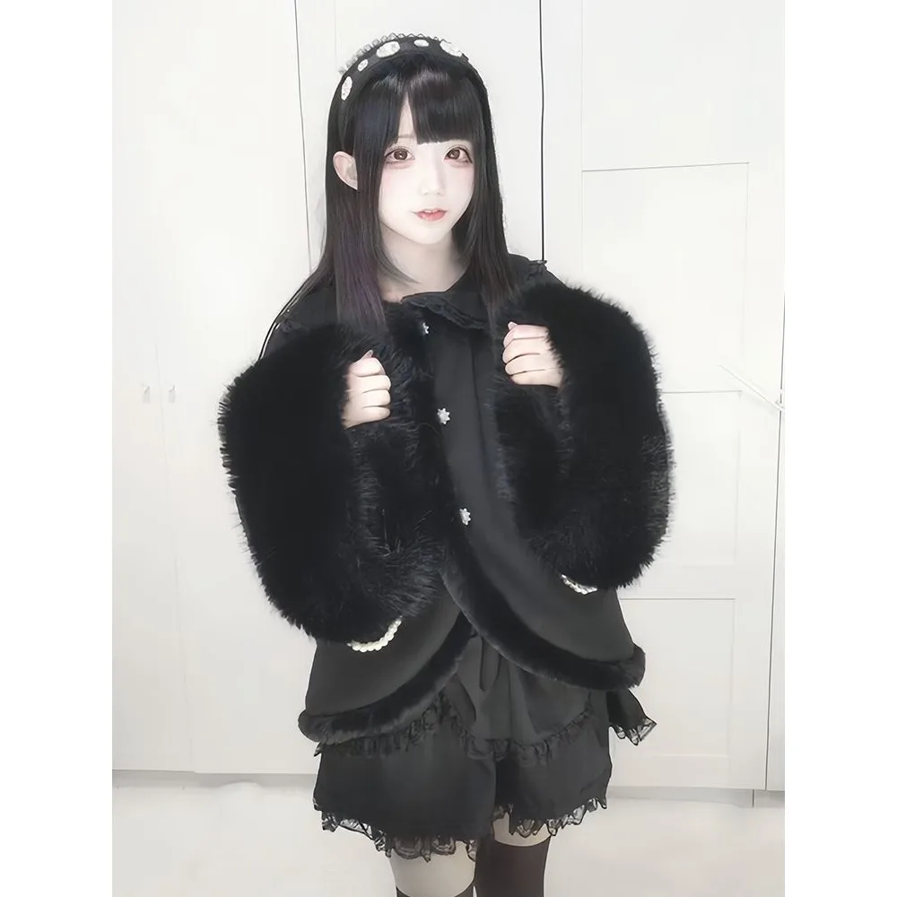 اليابانية Kawaii سترات طويلة الأكمام الأميرة نمط معطف + القوس وشاح الحلو المرأة عادية قطعتين مجموعة لوليتا الخريف الملابس