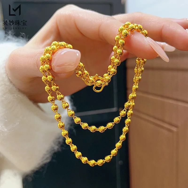 Luxurious 9999 24K genuine gold women's round bead gold necklace, a simple and elegant women's exclusive gold jewelry necklace,