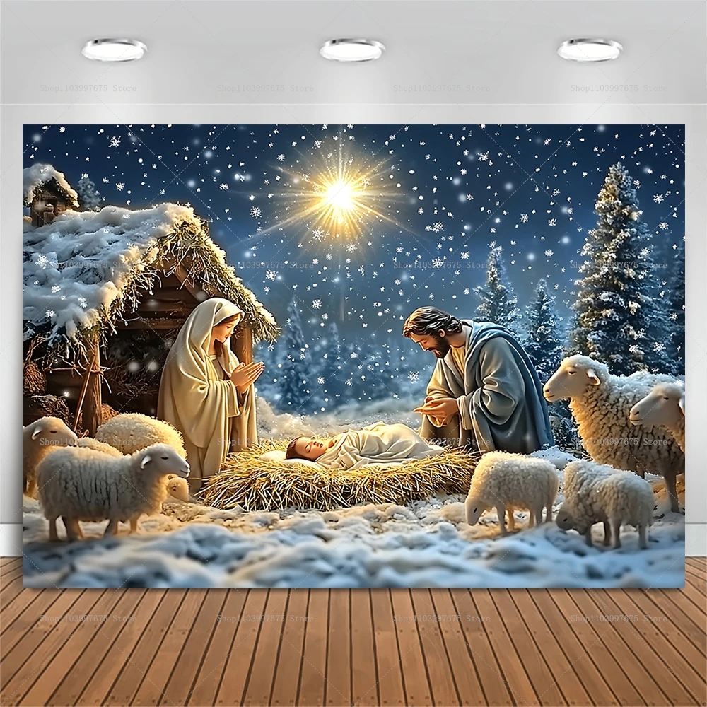 2D Weihnachten Krippe Kulissen Weihnachten Party Decor Jesus Geburt Fotografie Hintergrund Banner Booth Requisiten Party Supplies