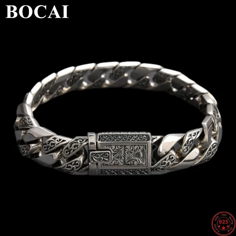 

BOCAI S925 Sterling Silver Bracelets for Men New Fashion Eternal Rattan Pattern Tank Link-chain Punk Jewelry Free Shipping