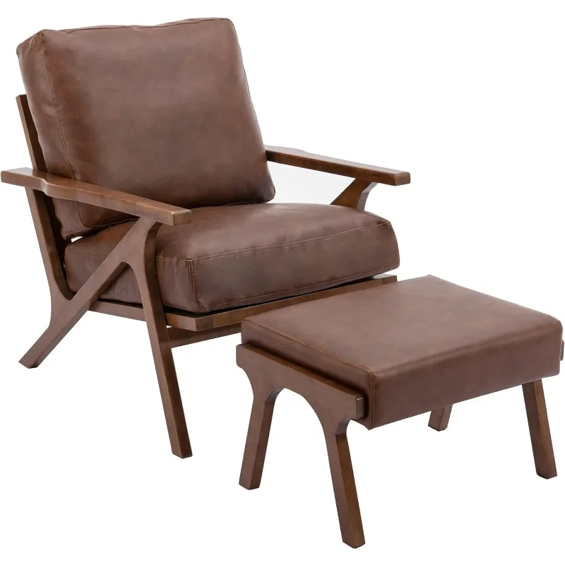 كرسي حديث لمنتصف القرن مع مسند، كرسي بذراعين لغرفة المعيشة منجد من مادة البولي يوريثان ومجموعة عثمانية، مقعد عريض 23 بوصة