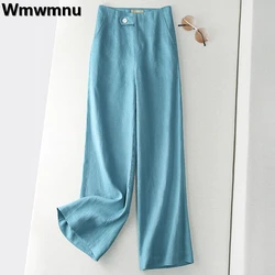 Oversize Linen Wide Leg Pants Womens Casual Straight Pantalones Spring Korean Fashion Spodnie Loose High Waist Trouses New