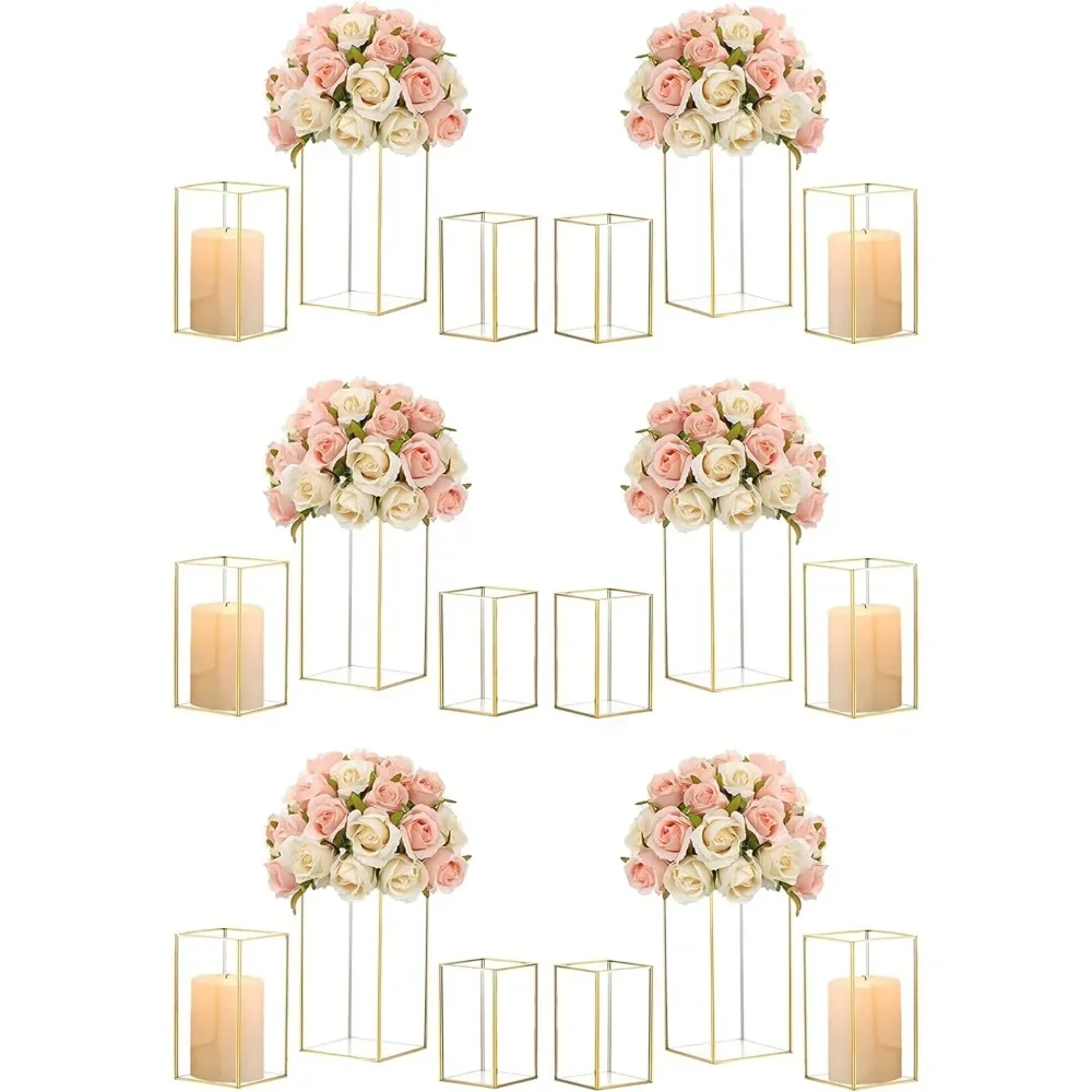 

Home Decoration Anniversary Candle Holder Glass Hurricane Candle Holder Set of 18 Centerpiece Fireplace Dining Room Party Decor