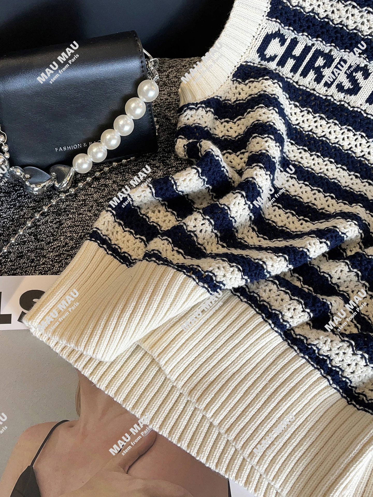 Canottiera scavata lavorata a maglia da donna di fascia alta con motivo a righe e motivi floreali per abbigliamento casual autunnale Versatile e Sli