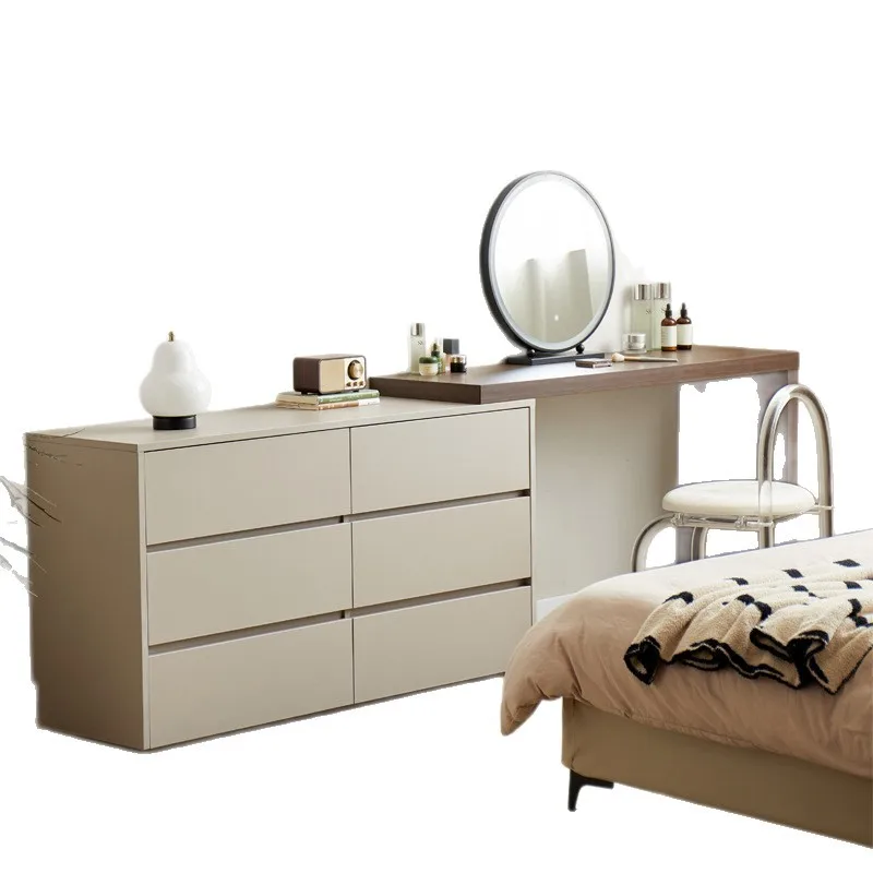 Comò in legno massello, cassettiera, comodino combinato integrato, toletta, camera da letto ad angolo