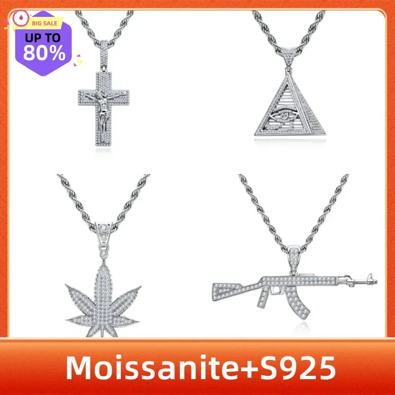 

MossanRappr New Moissanite Iced Out Pendants 925 Sterling Silver Punk Hip Hop Necklace for Men Luxury Jewelry with Certificate