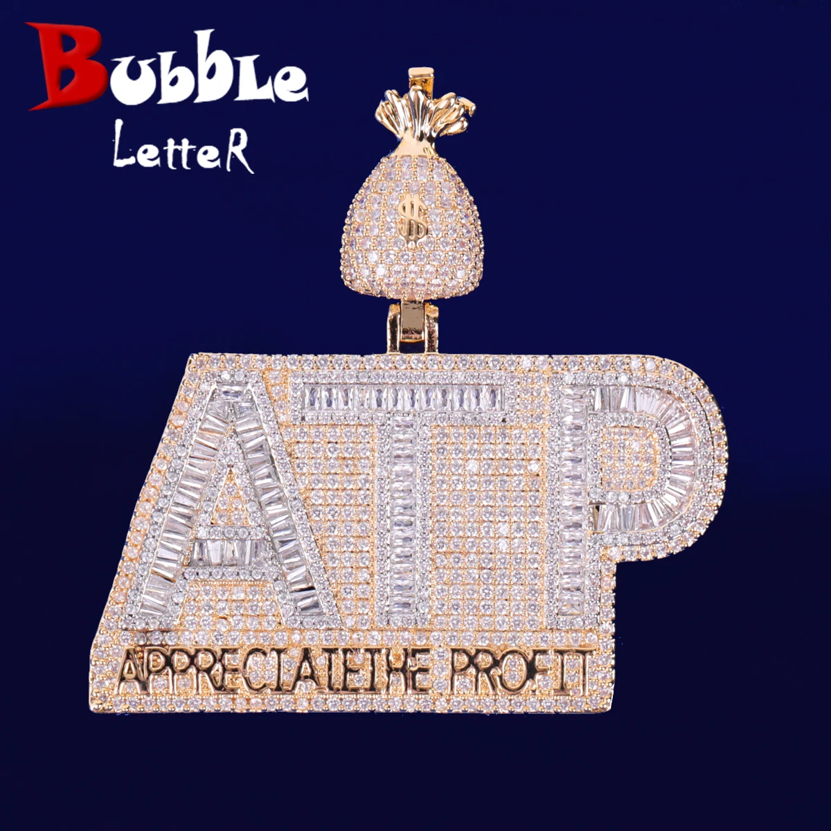 

Bubble Letter All Bout Loyalty Pendant Iced Out Necklace for Men Charms Real Gold Plated Hip Hop Jewelry