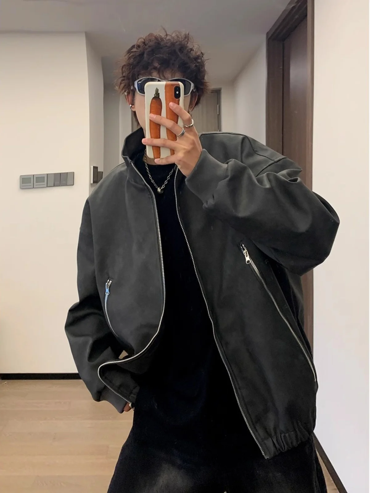 

Retro American PU Leather Jaet Men's High-End Feel Stand Collar Biker Jaet Spring Autumn Design Sensation Motorcycl...