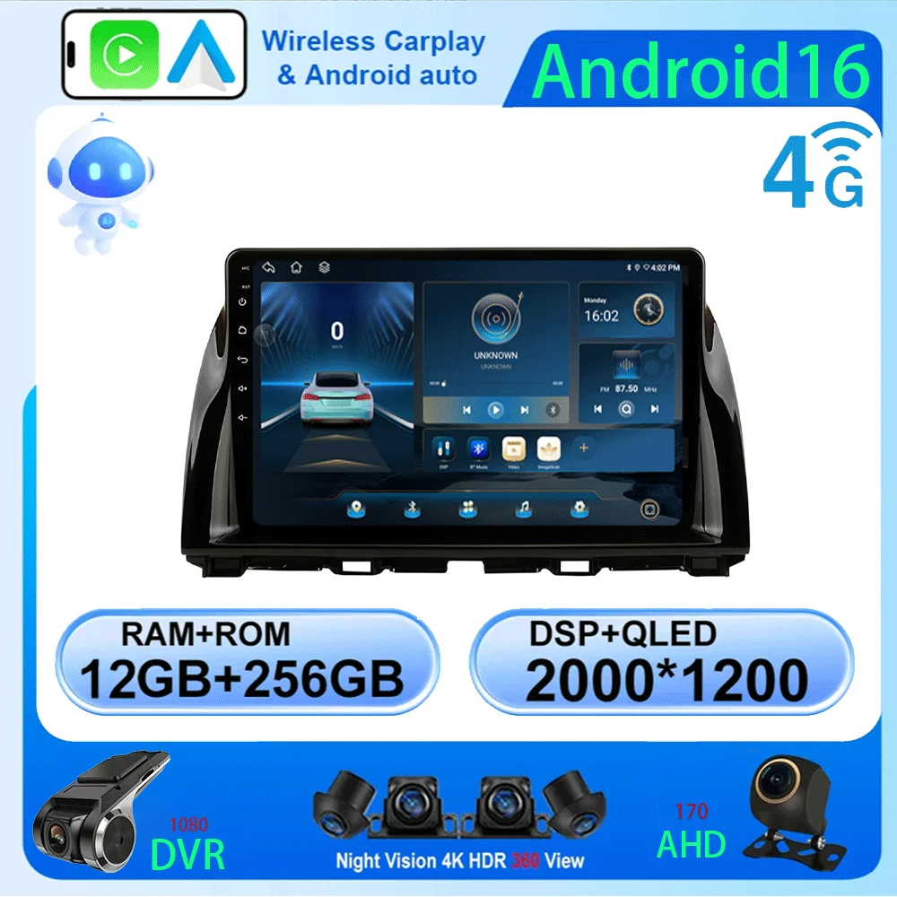 

10.1-дюймовый Android 16 видеоплеер для автомобиля, мультимедийная система для Mazda CX5 CX-5 2012-2016, автомобильная магнитола с GPS-навигацией, стереосистема 2DIN, головное устройство с поддержкой 4G.