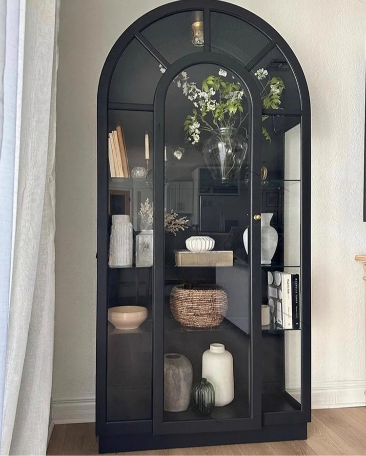 Solid wood high-grade glass storage display cabinet Arched side cabinet