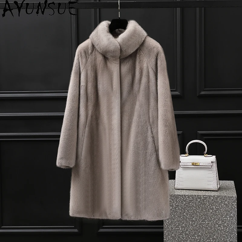 

AYUNSUE Женская шуба из натурального норкового меха средней длины, роскошная цельная норковая шуба для женской одежды, высококачественная шуба 2025 Abrigo Mujer