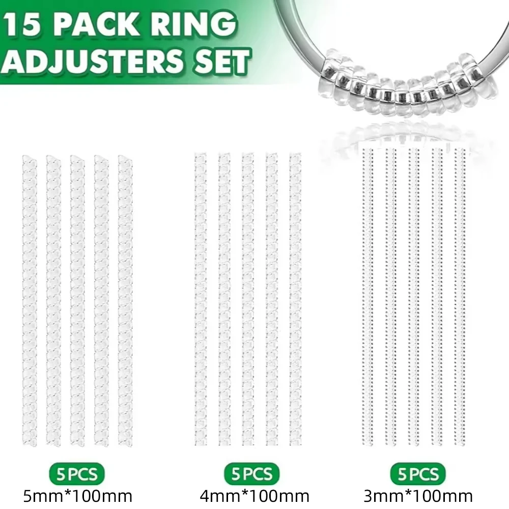 5 Pack Ring Size Adjuster - with 3 Sizes Clear Ring Sizer Adjuster for Loose Rings,Spiral Silicone Tightener Set