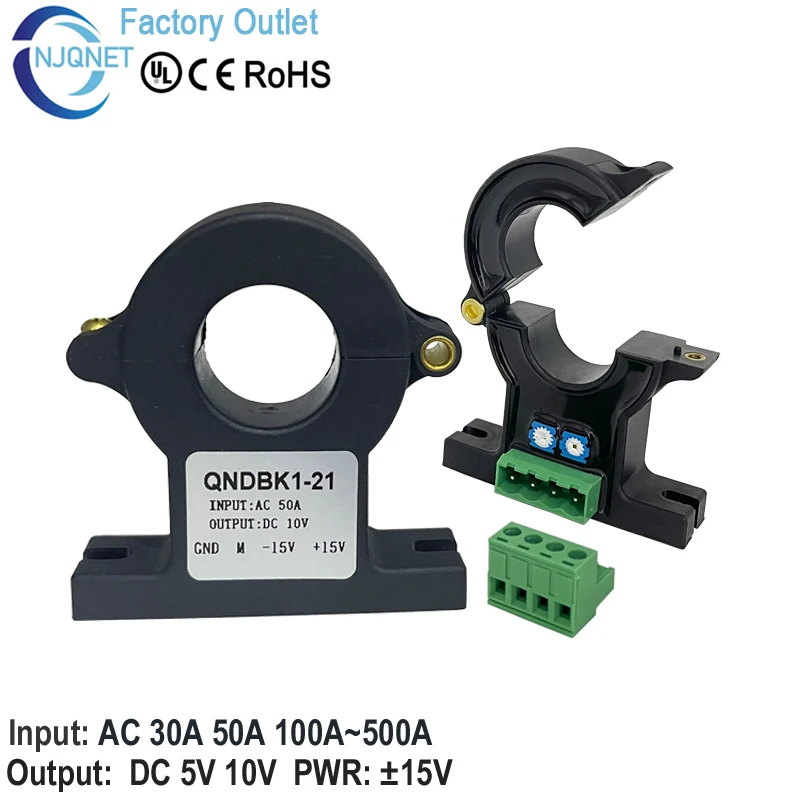 Hall current sensor QNDBK1-21 AC 30A 50A 100A 200A 300A 400A / 4~20mA 10V 5V Hall Current Transducer Split current transmitter