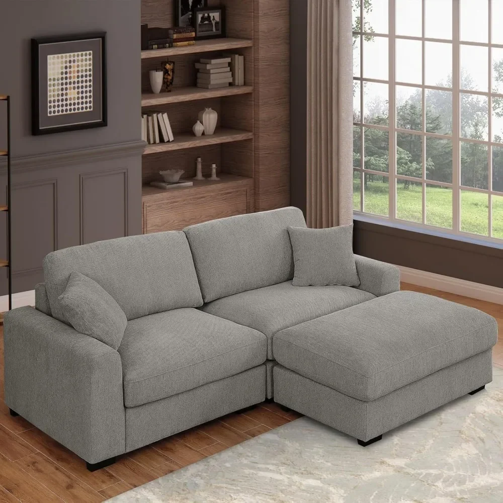 أريكة سحابة مقاس 92 بوصة أريكة بمقعدين كبير الحجم مع أريكة مقطعية من الشنيل الرمادي العثماني 2-3 مقاعد للمساحات الصغيرة المريحة #3