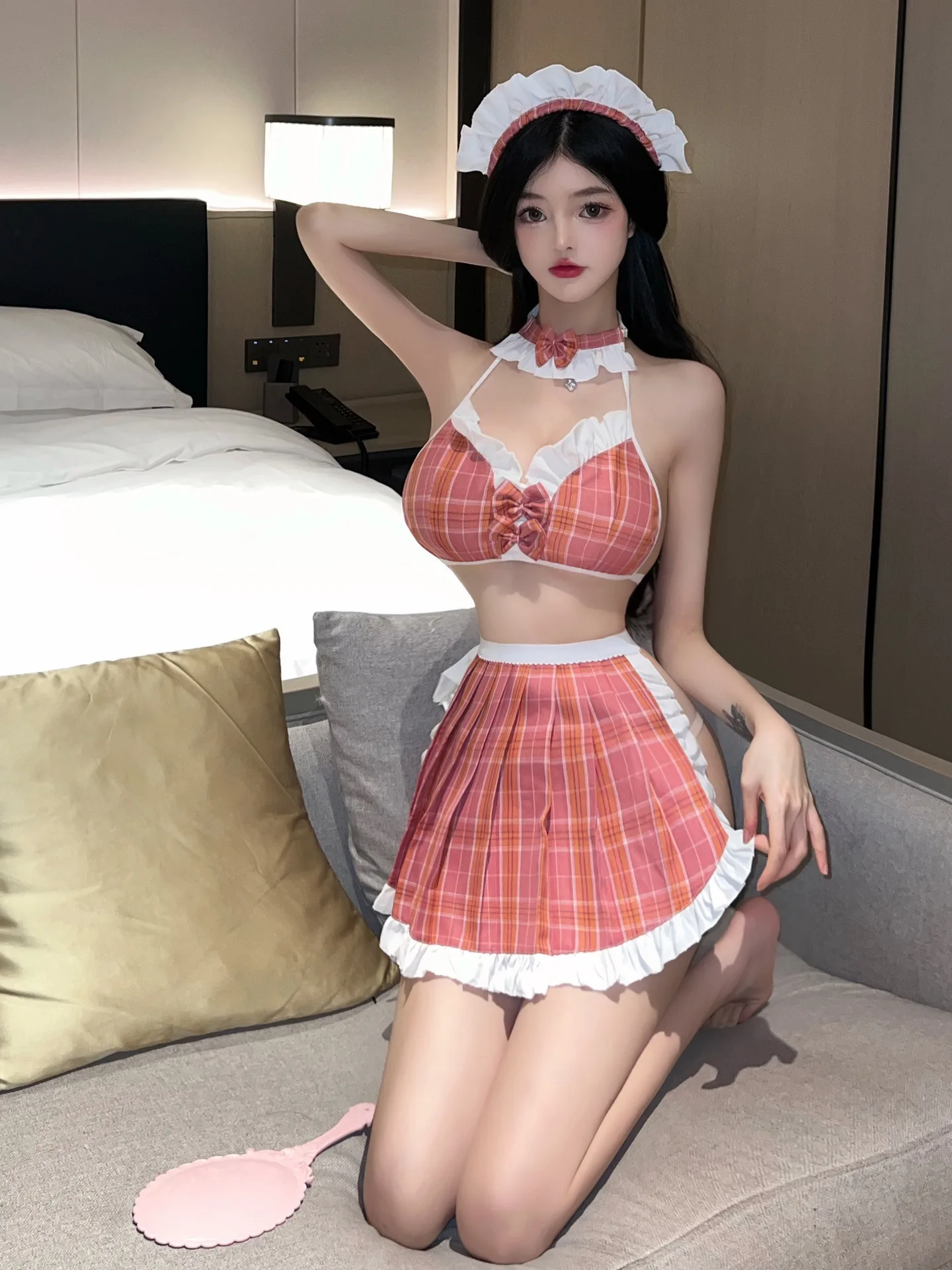 Summer Preppy Style Sexy Sweet Student Outfit JK Uniform Pink Plaid Skirt Role-playing Clothing Set Cute Outfits For Women BJMJ