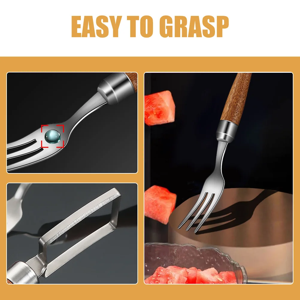 

Watermelon Cutter Fork 2 in 1 Stainless Steel Wood Fruit Slicer Kitchen Gadget Portable Melon Cutting Tool for Household