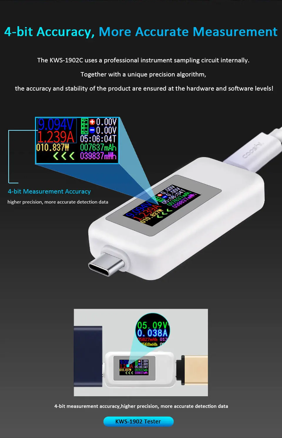 10in1 DC Type-C USB Tester Current 4-30V Voltage Meter Timing Ammeter Digital Monitor Cut-off Power Indicator Bank Charger