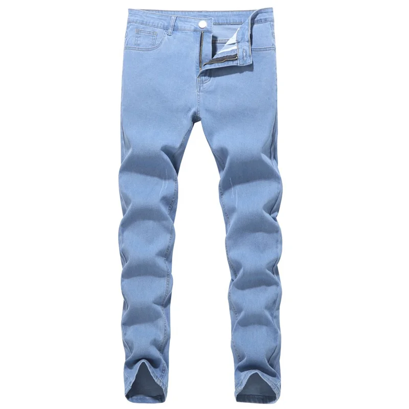 Men's Skinny Solid Color Pencil Jeans Cotton Slim Fit Scratch Denim Pants Washable Casual Splicing Trousers Junior Streetwear 22