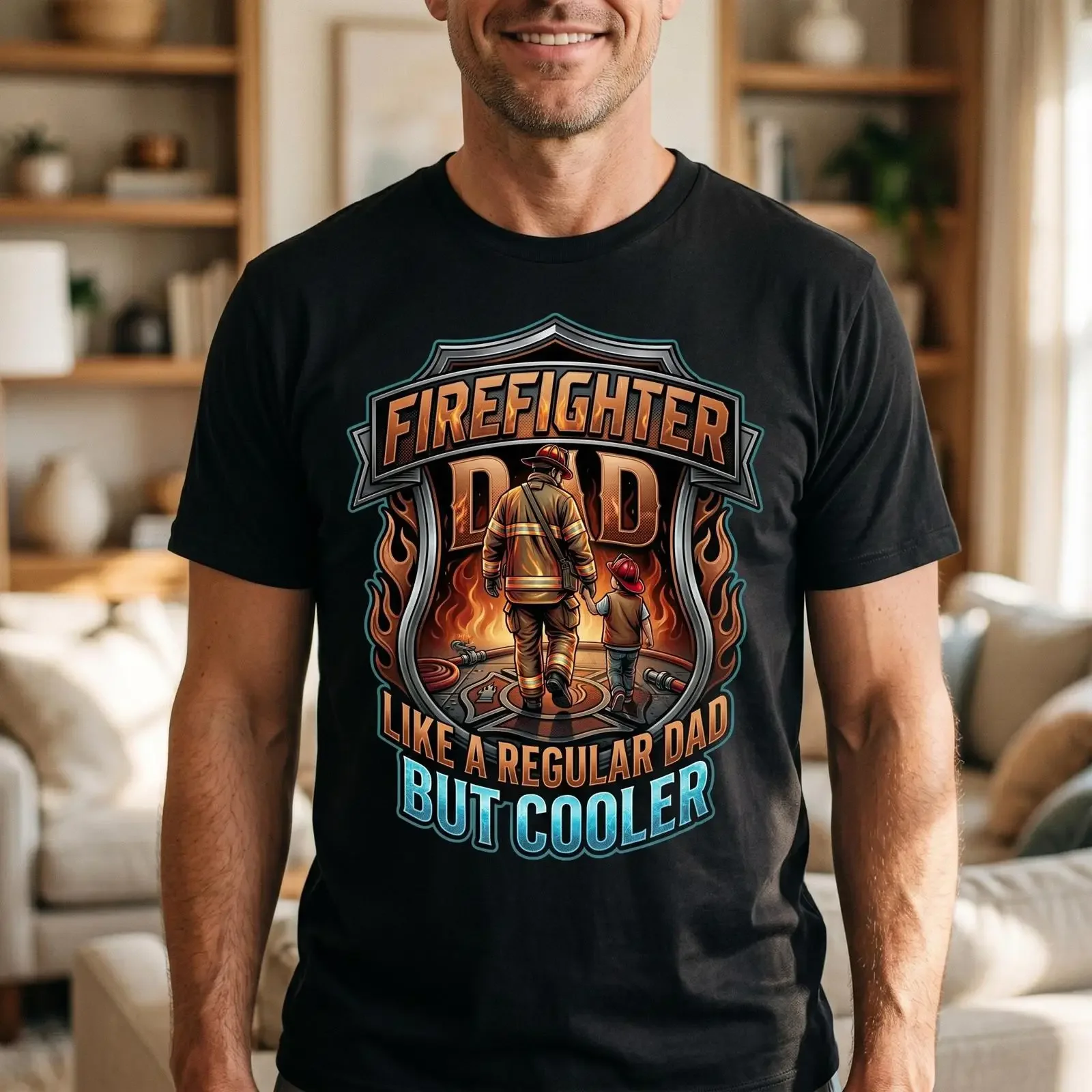 Firefighter Dad Like Regular But Cooler T Shirt Funny Fireman Father's Day GifT for Men Family Apparel vintage Washed