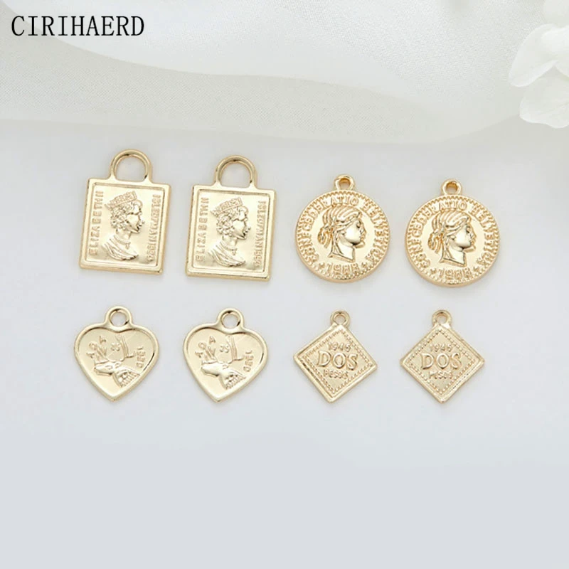 14K Gold Plated Brass Metal Charms Avatar Gold Coins Face Necklace Pendants DIY Jewelry Accessories Bracelet Charm Wholesale