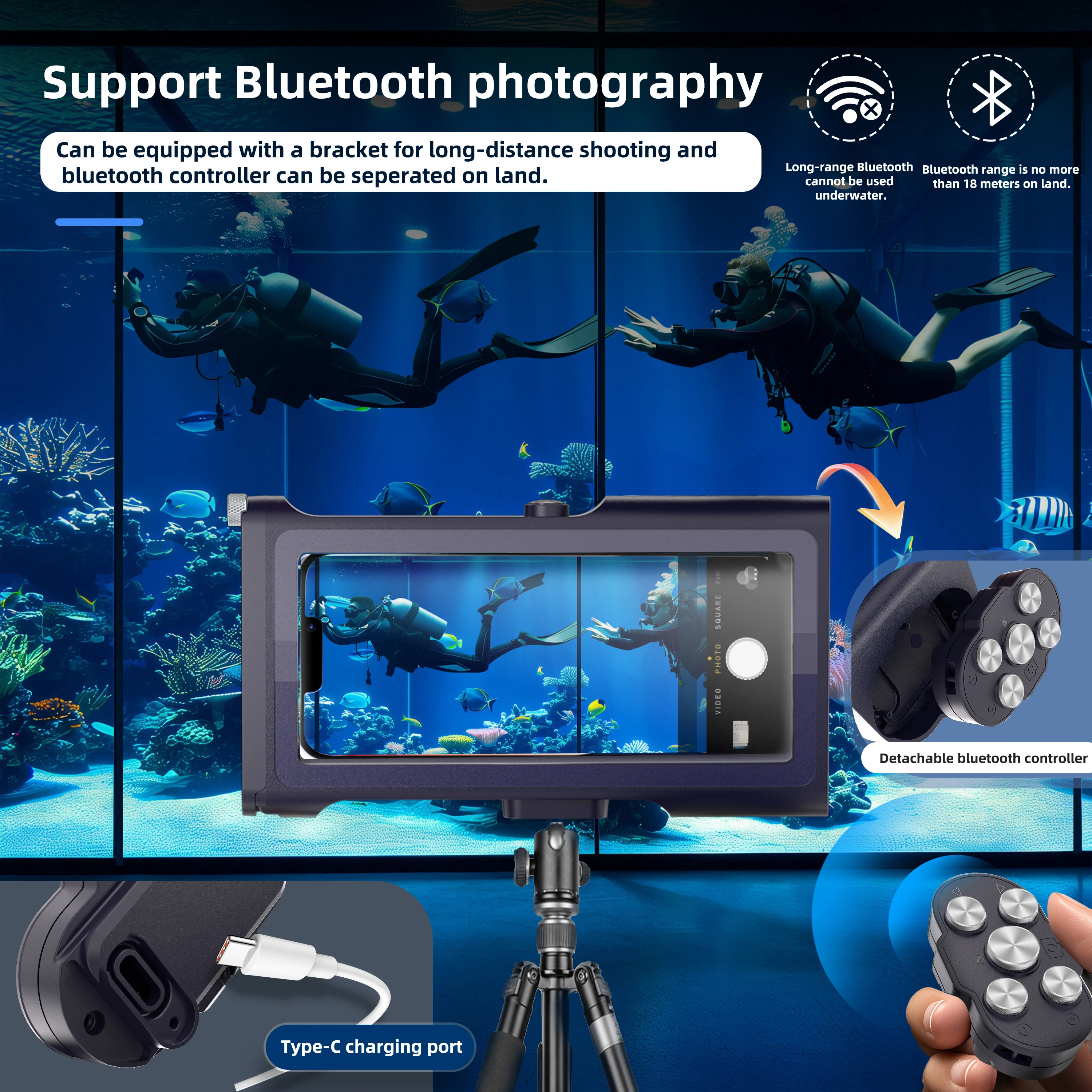 New Upgrade Bluetooth Selfie 15 Meter Deep Diving Swimming Waterproof Case For iPhone Samsung Huawei Xiaomi OPPO VIVO phones