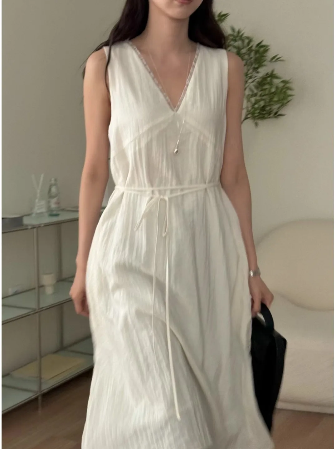 

Ele Patchwork Me Double Layer Vest Dr Women's Summer New Sle Small Cro Overlap Long Skirt Commute Sle Regular Fit