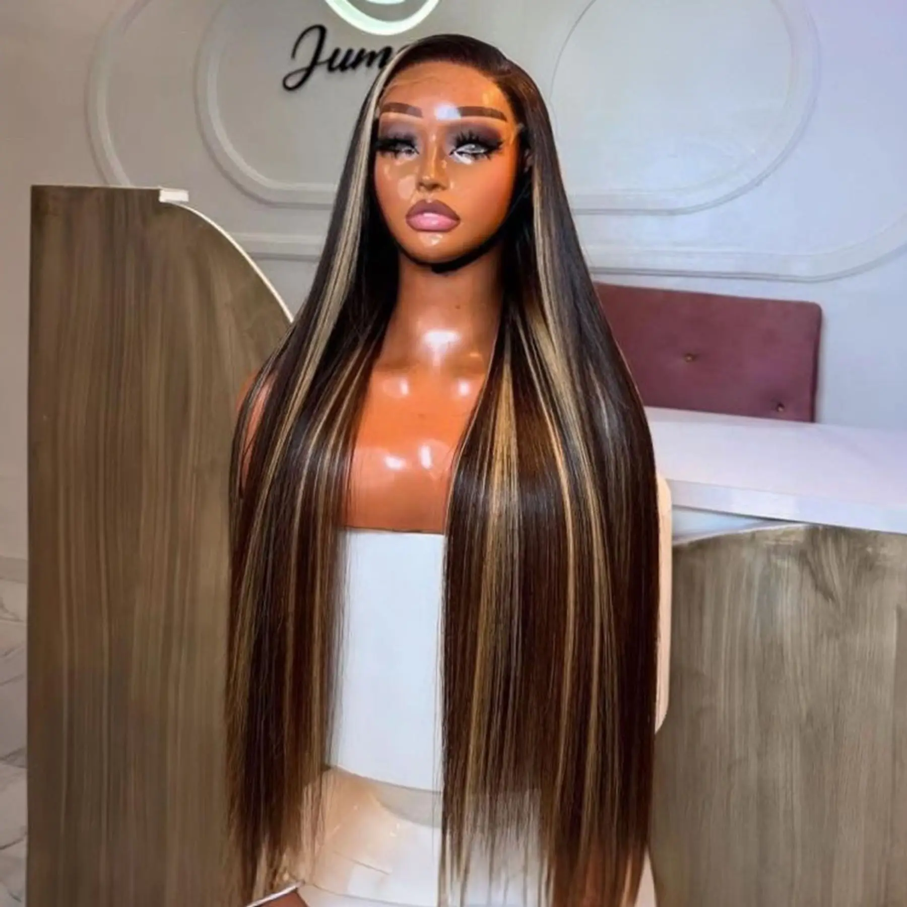 

Прямой мелированный медовый блондин цвет омбре синтетический 13X4 HD кружевной фронтальный парик для женщин предварительно сорванный с детскими волосами бесклеевой парик