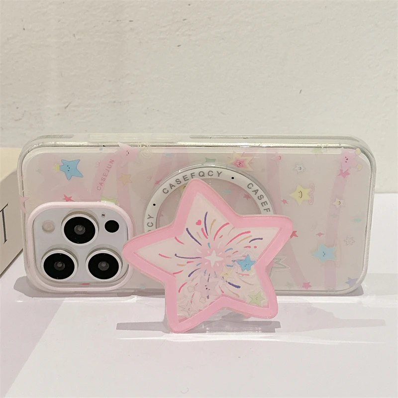 Koreaanse Leuke Drijfzand Shake Star Magnetische Houder Telefoon Stand GripTok Grip Tok Ondersteuning Voor iPhone 16 15 Voor Magsafe Accessoires