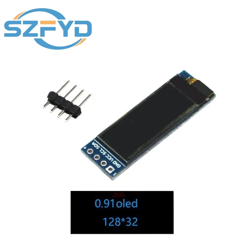 0.91 Inch 128x32 IIC I2C White / Blue OLED LCD Display DIY Module SSD1306 Driver IC DC 3.3V 5V For Arduino