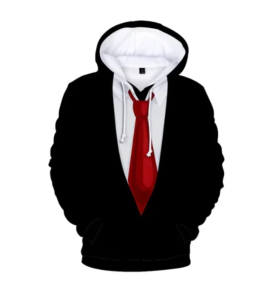 Fake Suit Fashion 3D Hoodies Tuxedo Bow Tie Print Loose Hooded Sweatshirt Funny Cosplay Casual Pullovers Streetwear Fake Suit