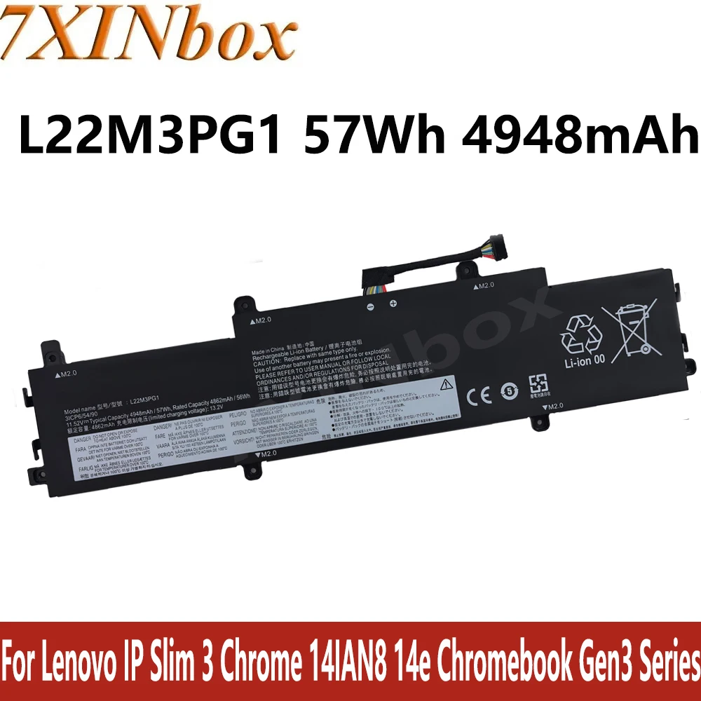 

7XINbox L22M3PG1 L22B3PG1 L22C3PG1 11,52 В 57 Втч 4948 мАч Аккумулятор для Lenovo IP Slim 3 Chrome 14IAN8 14e Chromebook Gen3 Series