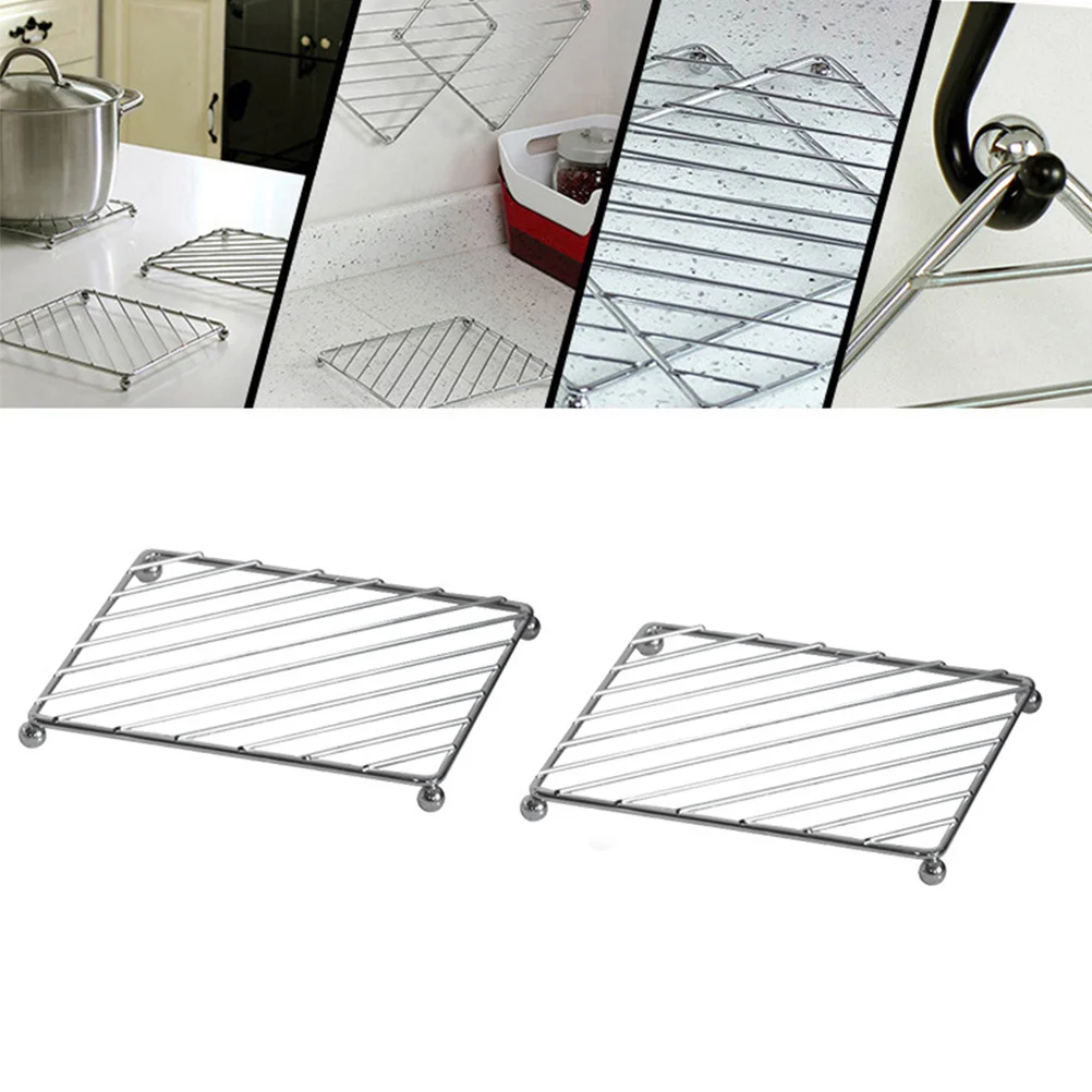 

3pcs Stainless Steel Trivet Heat Insulation Mat Non-Slip Pot Holder Kitchen Tool Square Metal Coaster For Pans Cups Silver